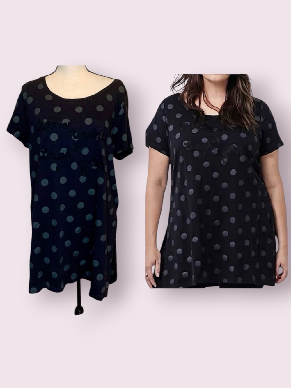 Torrid Polka Dot Embroidered Choose Kindness Laugh Often Tunic Top Black Large